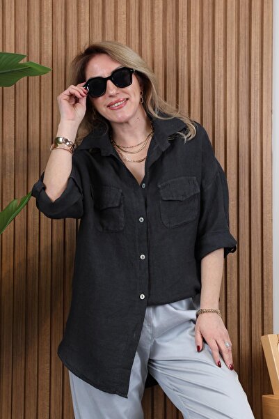 MİSLİNA BUTİK İthal Hamketen Antrasit Gömlek