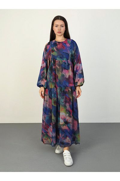 Benin Benin Hijab Chiffon Dress - Tie-dye Patterned and Multi-colored