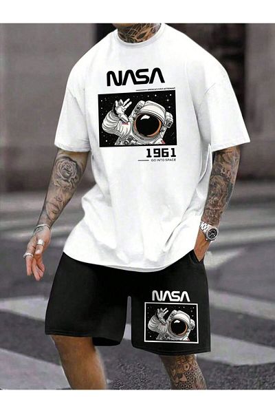 ACTIVE MODA - Men's Short Sleeve Nnaa Tshirt-Shorts Set 2 Pcs Large Size Oversized