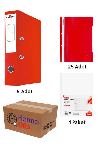 KarmaOfis   مجموعة ملفات حلقة وملف حقيبة باللون الأحمر