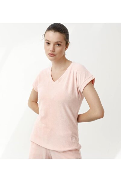 Nors Ανοιχτό ροζ γυναικείο μπλουζάκι με λαιμόκοψη σε σχήμα V