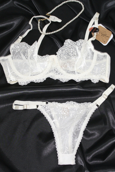 AYSEMİN TEKSTİL Çiçek Desen Bralet Dantelli Beyaz Sütyen Takımı