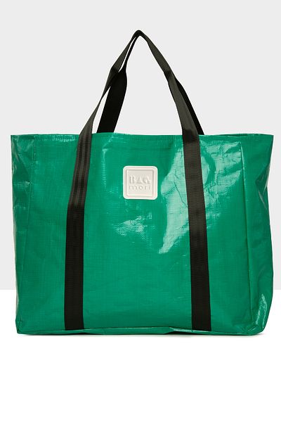 Bagmori Green Women's Double Stripe Maxi Size Beach Bag m 000008590