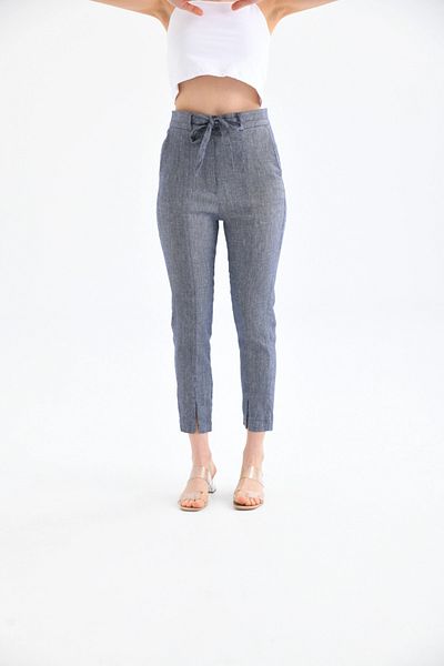 Park Karon Women's Waist Laced Leg Detail Linen Trousers