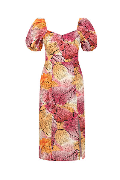 Mudo ÇİÇEKLİ YIRTMAÇ DETAYLI MİDİ ELBİSE