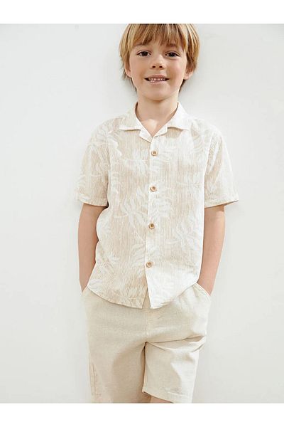 LC Waikiki Αγόρι πουκάμισο LCW Kids Beige Resort με στάμπα
