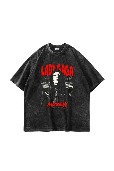 Bak Moda Μαύρο μπλουζάκι με στάμπα Lady Gaga Oversize Unisex Washable