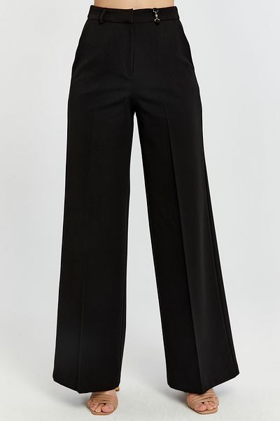 Bolivente Black Palazzo Wide Leg Woven Fabric Trousers