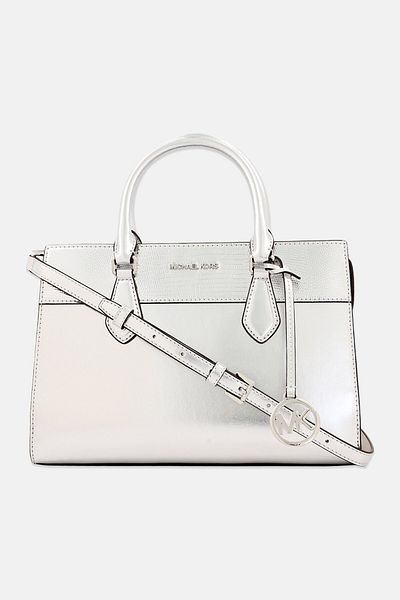 Michael Kors Women Hardware Logo Satchel Bag 21 H x 29 L x 9 W cm, Silver