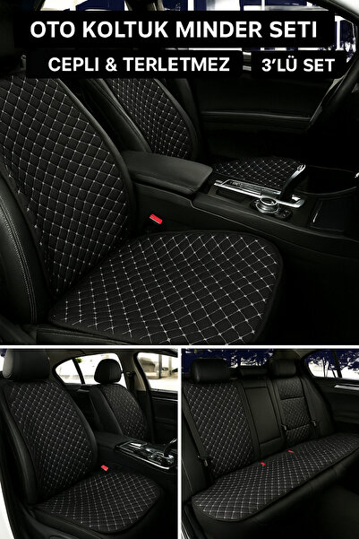 dizaynpark طقم وسائد مقعد السيارة بجيب ريش تايلاندي وظهر مضاد للعرق - غطاء حم...