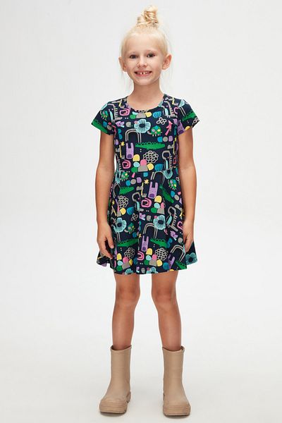 LOVETTI Girl's Patterned Animal Cutouts Short Sleeve Dress
