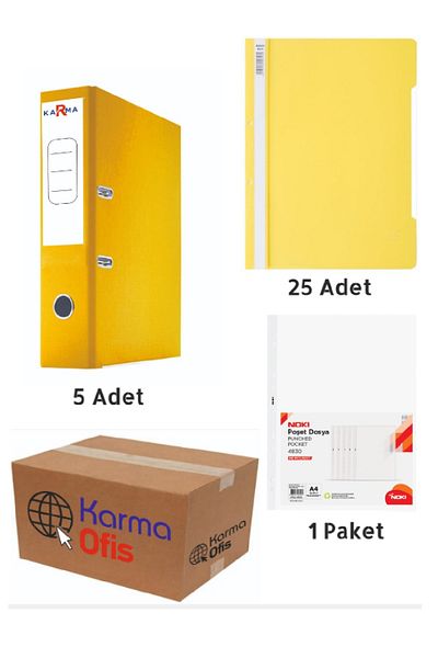 KarmaOfis Ring Binder and Pochette File Set with Yellow Color Wide Office Folder