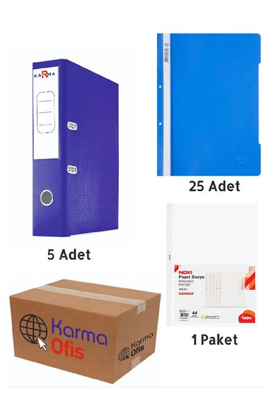KarmaOfis Blue Color Wide Office Folder, Ring Binder and Pouch File Set