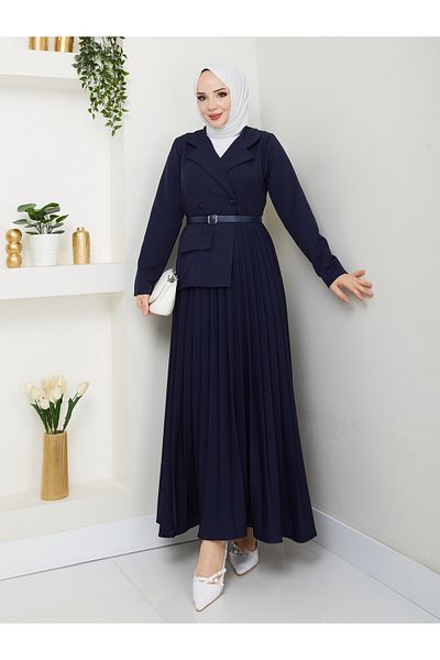 Moda Krash Belt Gift Double Dress with Pleated Detail