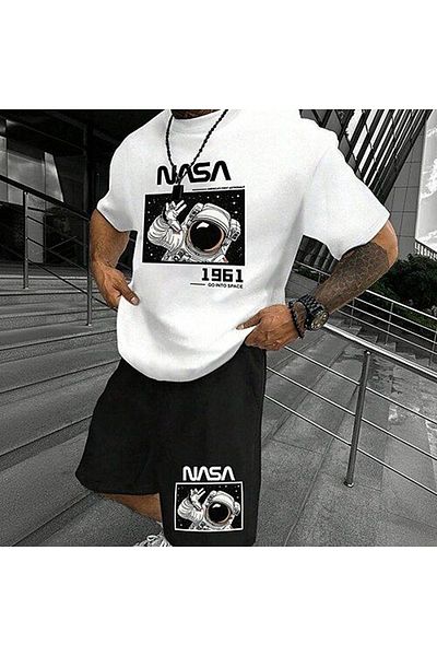 ACTIVE MODA - Men's Short Sleeve Nnaa Tshirt-Shorts Set 2 Pcs Large Size Oversized