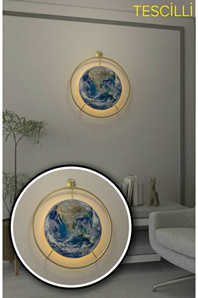 Wallover Design DÜNYA CAM BASKI (Earthlight Glass) Kablosuz Pilli Ledli Çelik...