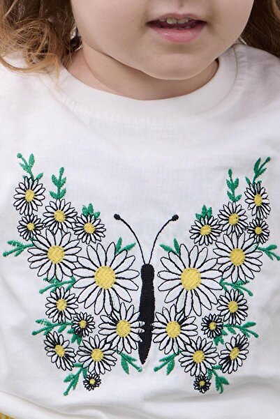 Perendi Yellow Butterfly Embroidered Shorts Set - Girl