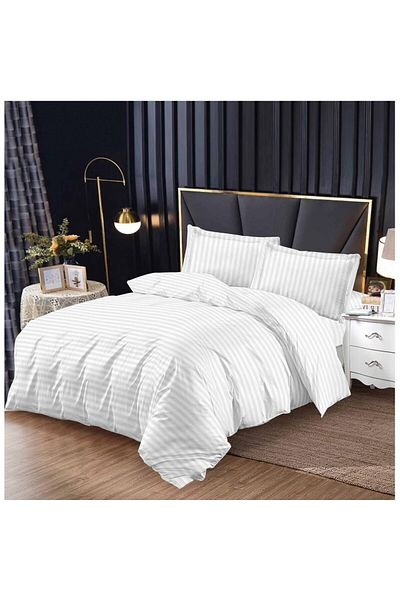 OEM Damask Linen for Double Bed, 4 Pieces, 180x200, Plain White, DMC4