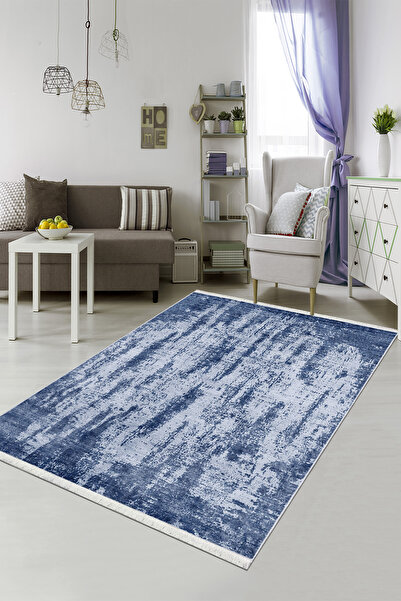 CENTER AVM Mavi Mutfak Halısı Makinede Yıkanabilir Halı Kaymaz Taban Halı