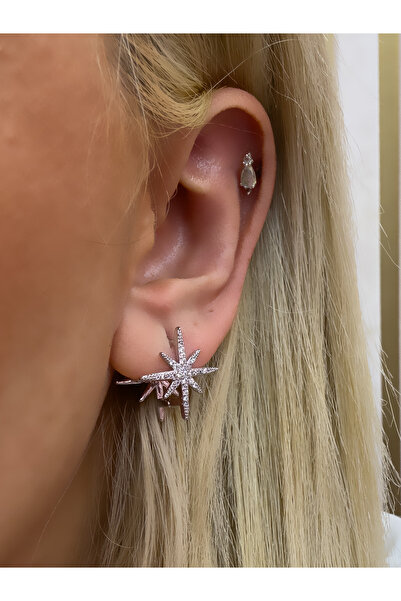 Hicrans Takı ZİRKON TAŞLI KUTUP YILDIZI MODEL ÇELİK KÜPE