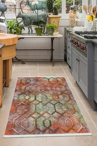 CENTER AVM Renkli Mutfak Halısı Makinede Yıkanabilir Halı Kaymaz Taban Halı