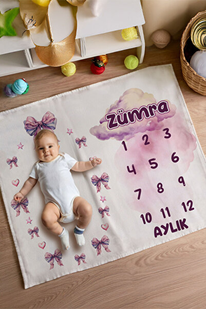 Homamia %100 Pamuk İsme Özel Bebek Fotoğraf Çekim Anı Örtüsü (120x100 cm)