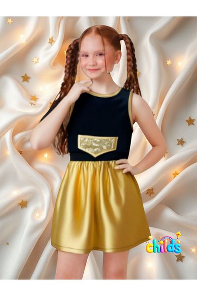 childs Double Suit Summer Girl's Crop Cotton Top Gold Lame Printed Mini Skirt
