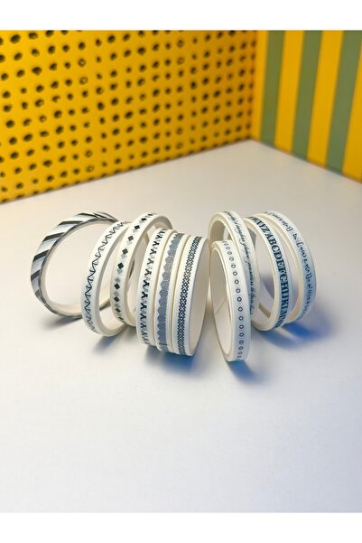 Genel Markalar 10'lu Desenli Kagit Bant (her biri 5mmX2M) Washi Tape-Siyah Desenler Maskeleme Boya Bandı CH