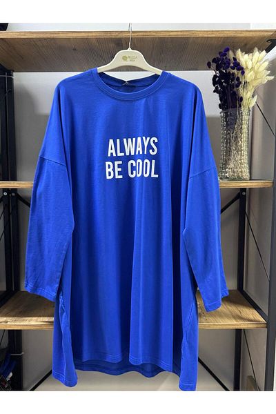 ÖZNE BUTİK Plus Size Women's 100% Organic Cotton Oversize Round Neck Plus Size Printed Tunic