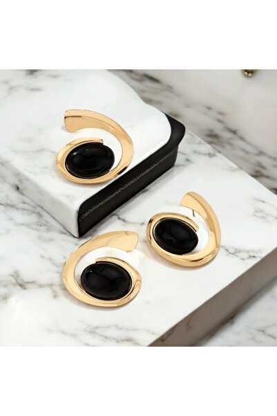 Marchen Collection Kadın , Kız Abartılı Trend Geometrik Siyah Reçine Tasarım Karakter Küpe