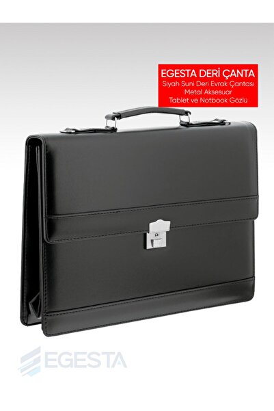 EGESTA حقيبة جلدية حديثة للأعمال والمكتب، حقيبة أنيقة - أسود (مقفلة)