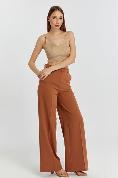 Bolivente Tan Palazzo Wide Leg Woven Fabric Trousers