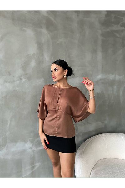 solena sln Γυναικεία μπλούζα με φαρδύ μανίκι με λαιμόκοψη σατέν κομψή