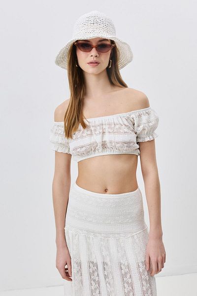 C&City White Hand Knitted Straw Hat Y8208
