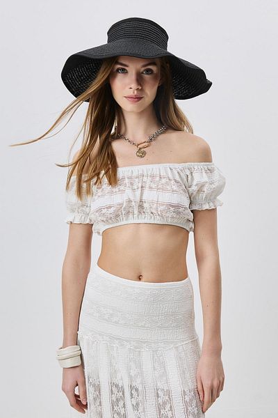 C&City Y8207 Black Bow Detailed Visor Straw Hat