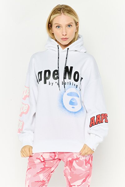 Aape By A Bathing Ape سويت شيرت نسائي بأكمام طويلة وغطاء رأس وطبعة جرافيكية، ...