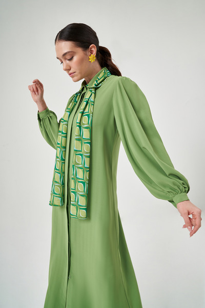 Mimya Yeşil Fular Detaylı Elbise 2743