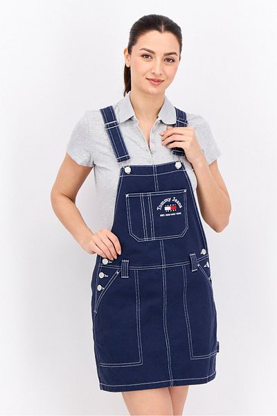 Tommy Jeans Women Embroidered Logo Denim Mini Dress, Navy