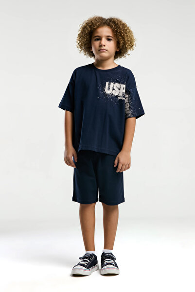 U.S. Polo Assn. Boy's Short Sleeve Navy Blue Bermuda Suit - 100% Cotton