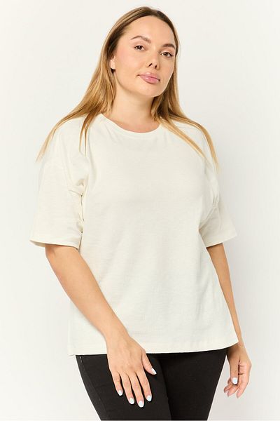 Esprit Women Crew Neck Short Sleeves Textured T-Shirt, Off White