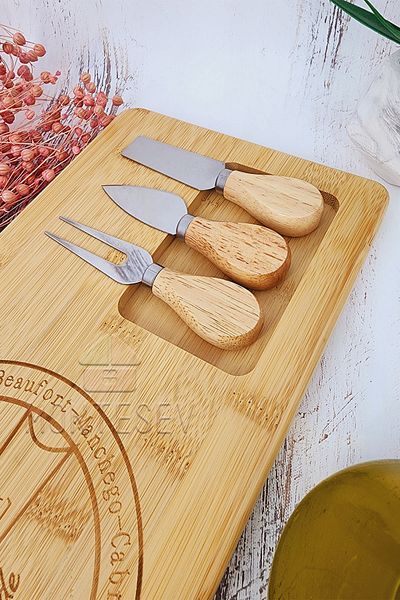 MONTESEV Bamboo 4 Piece Breakfast Cheese Serving Presentation Plate Board Breakfast Presentation Board