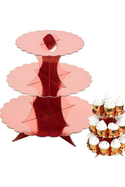 Çemrek Süs Parti Rose 3 Katlı Kek Standı Cup Cake Standı RoseGold