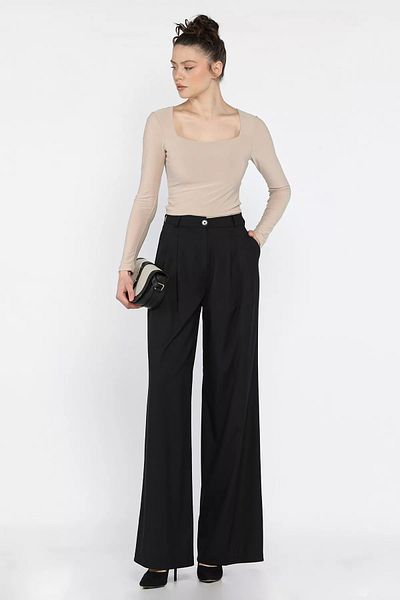 GÜLSELİ Black Women's High Waist Pleated Fabric Pants