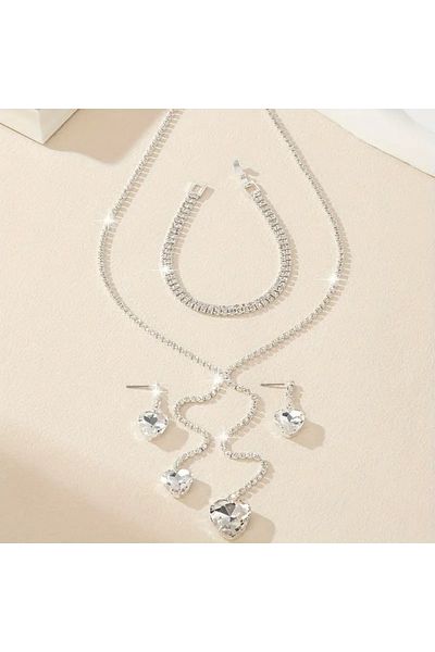 by evrenmusti Waterway Heart Cut Design Pendant Earrings Bracelet Set