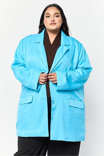 Lola May Women Plus Size Solid Semi-Formal Blazer, Turquoise