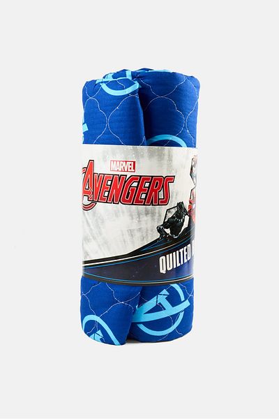 Marvel Avengers Print Quilted Bedspread 150 X 200 Cm, Blue