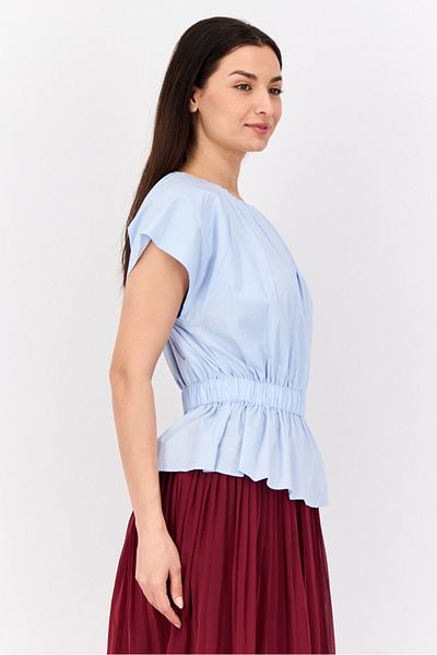 Esprit Women Crew Neck Plain Blouse, Light Blue