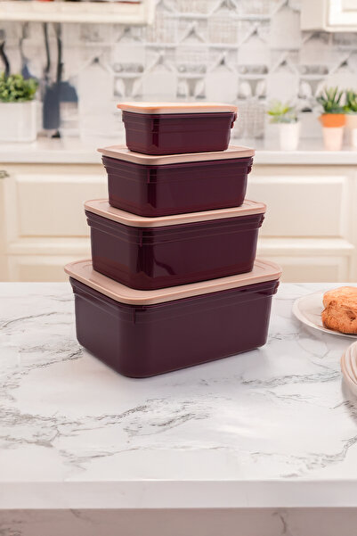 Fesya Home Tetra 4-Piece (375-900-1700-3000 ml) Storage Container with Lid - Claret Red