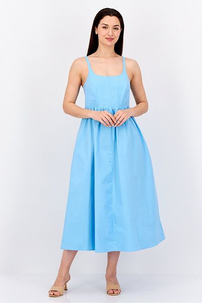 Esprit Women Plain Midi Dress, Light Blue