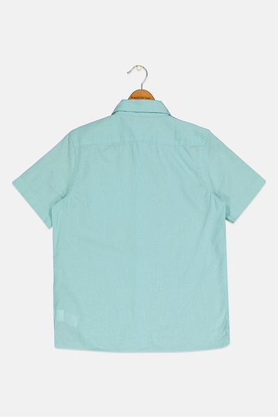 GAP Kids Boy Spread Collar Solid Short Sleeves Casual Shirt, Mint Blue